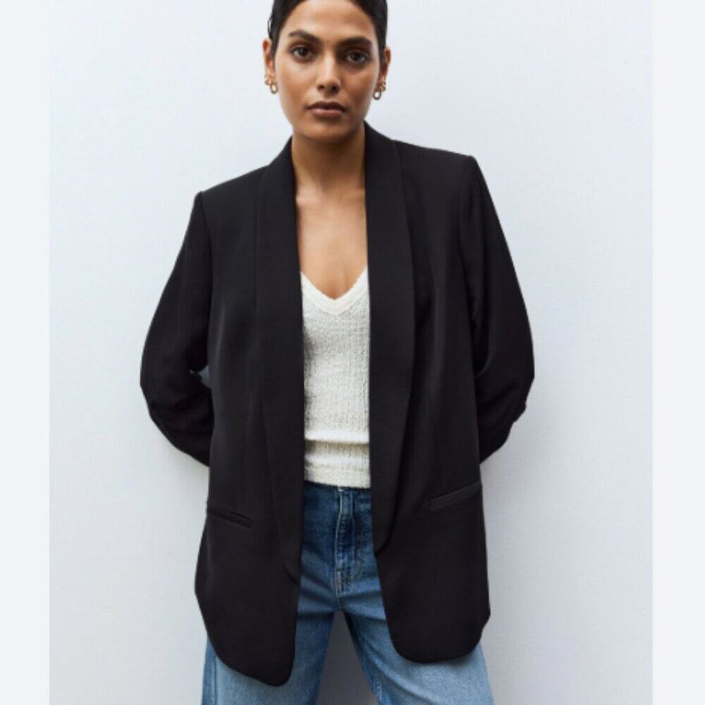 Lysse Open Front Black Shawl Ponte Knit Blazer Size Large